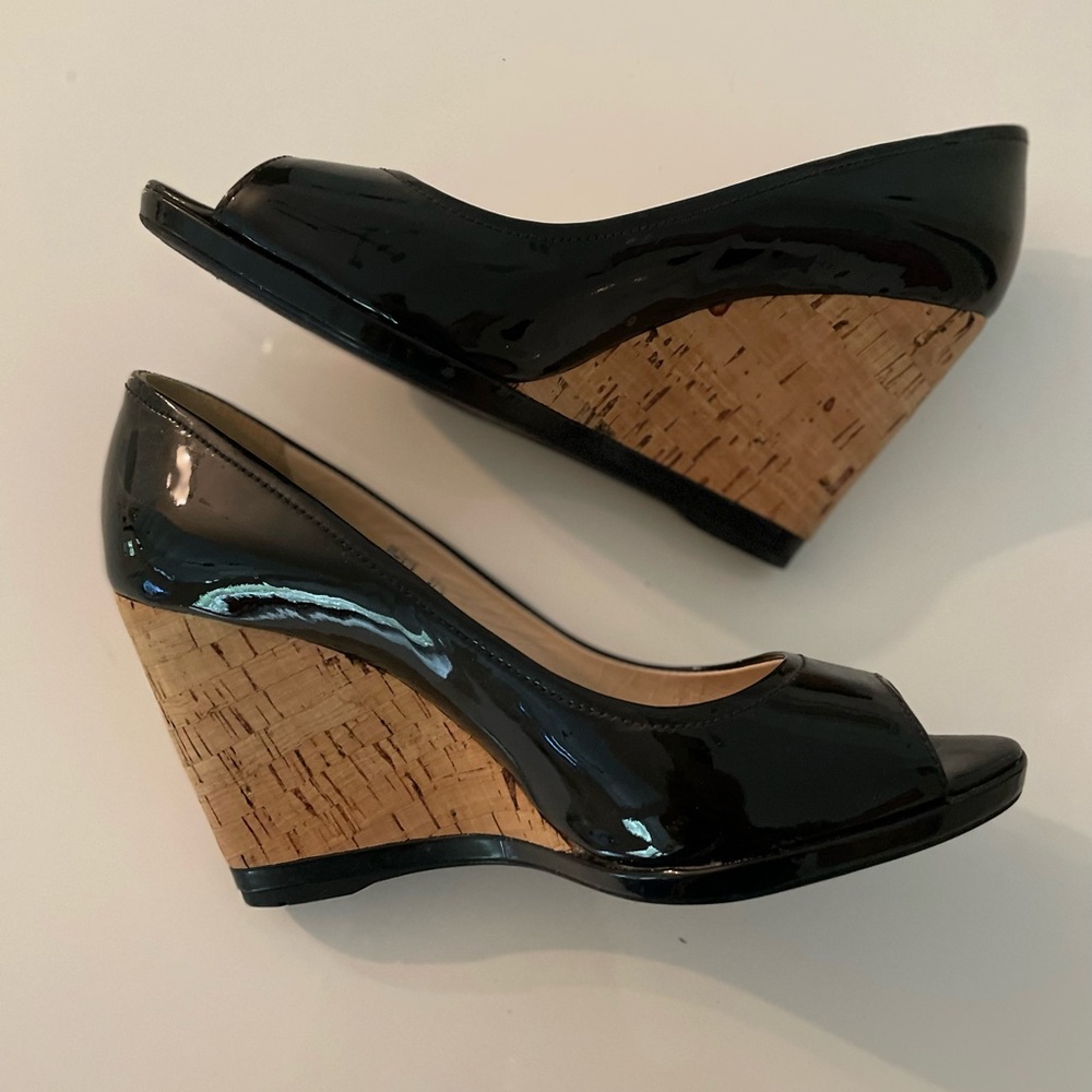Prada Black Patent Leather Wedges
